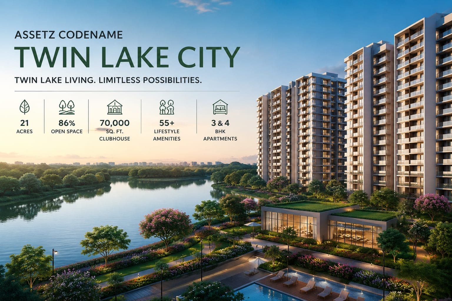 Assetz Codename Twin Lake City | 3 & 4 BHK Luxury Apartments | 70,000 Sq. Ft. Clubhouse