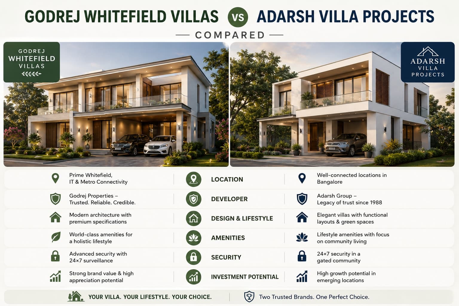 Godrej Whitefield Villas vs Adarsh Villa Projects, Compared