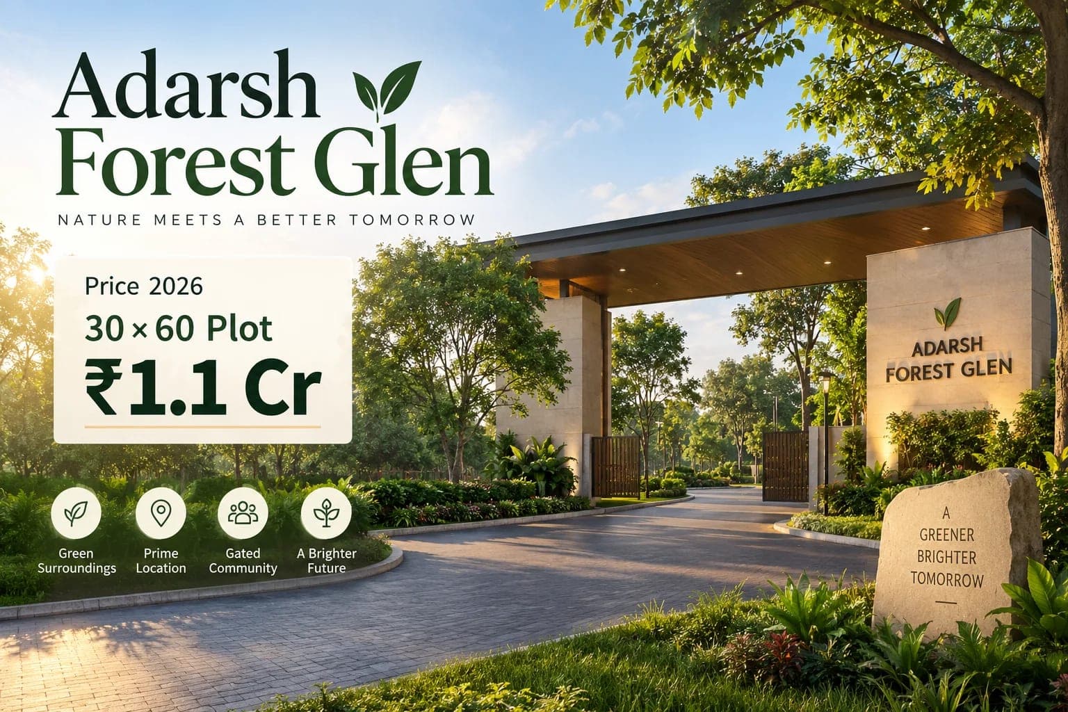 Adarsh Forest Glen Price 2026 | 30×60 Plot ₹1.1 Cr
